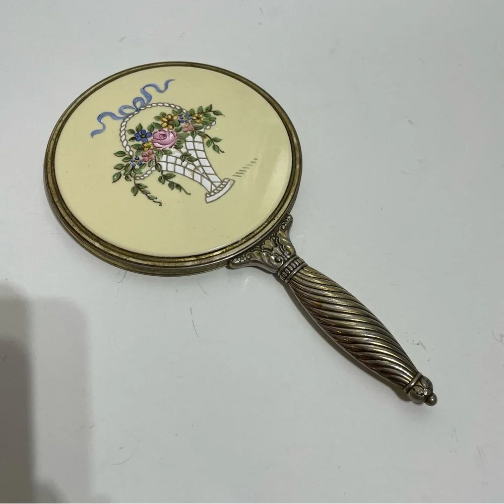 Vintage Vanity Hand Mirror with Floral Design